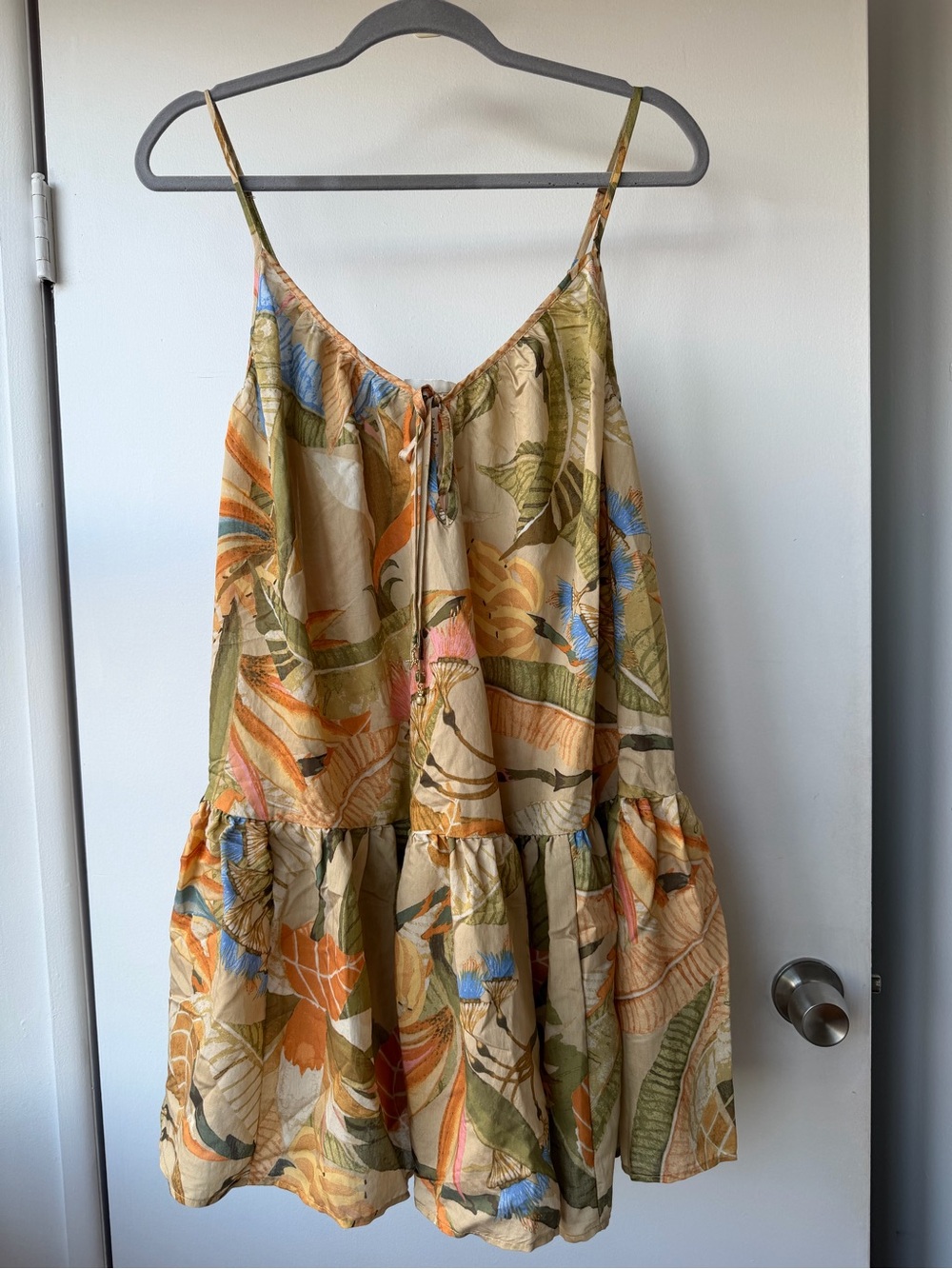 H&M Beige Floral Tropical Mini Dress with Orange & Green Accents
